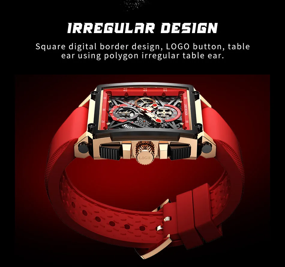 Montre luxe LIGE 2023 Top Brand Luxury Mens Watches Square Digital Sports Quartz Wrist Watch for Men Waterproof Stopwatch Relogio Masculino
