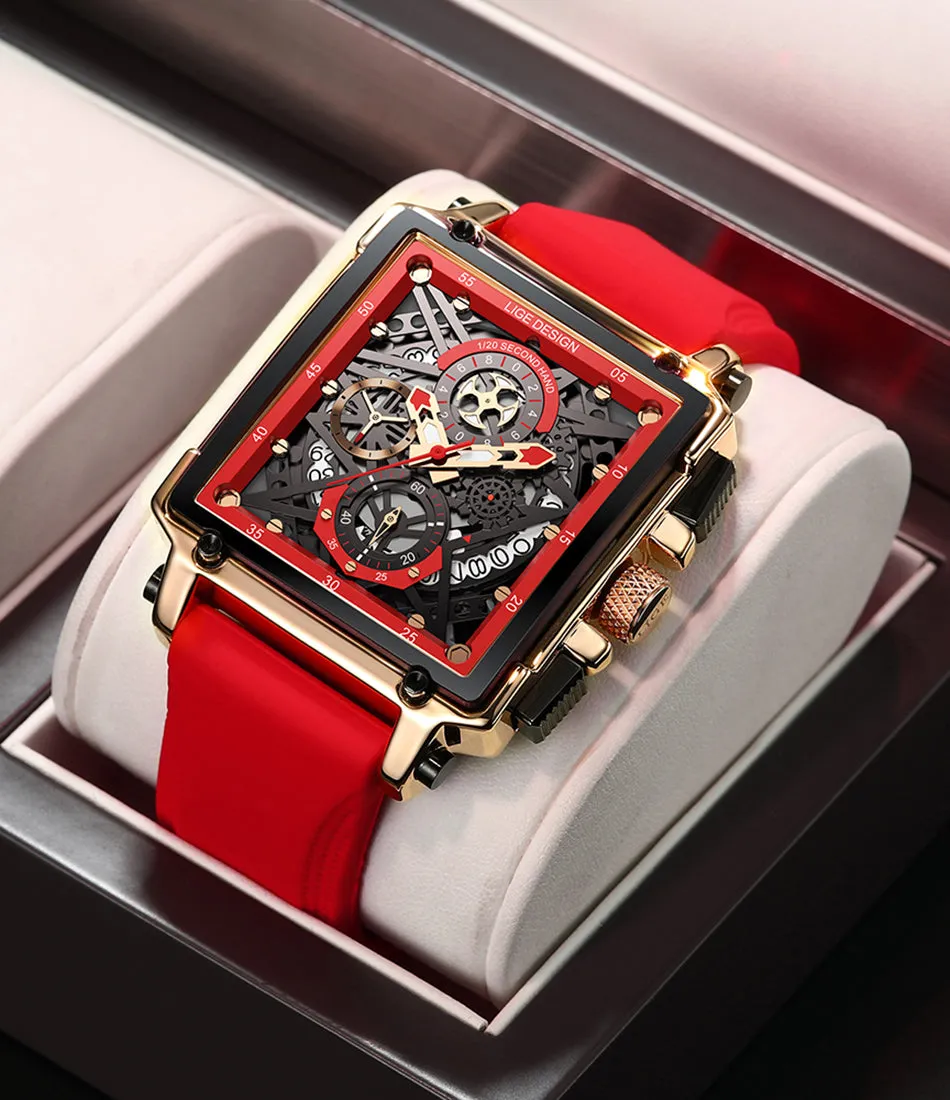 Montre luxe LIGE 2023 Top Brand Luxury Mens Watches Square Digital Sports Quartz Wrist Watch for Men Waterproof Stopwatch Relogio Masculino