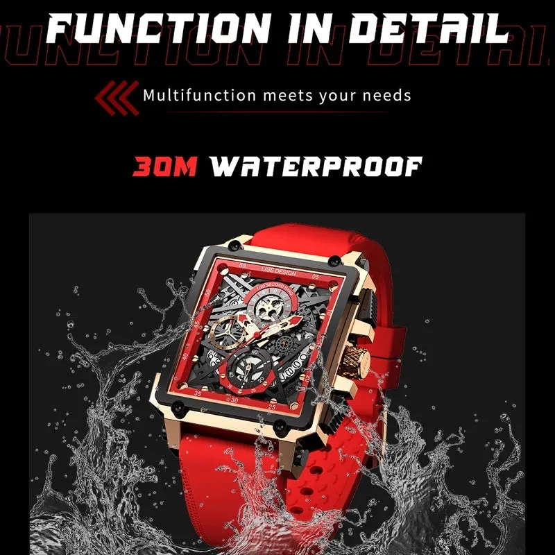 Montre luxe LIGE 2023 Top Brand Luxury Mens Watches Square Digital Sports Quartz Wrist Watch for Men Waterproof Stopwatch Relogio Masculino
