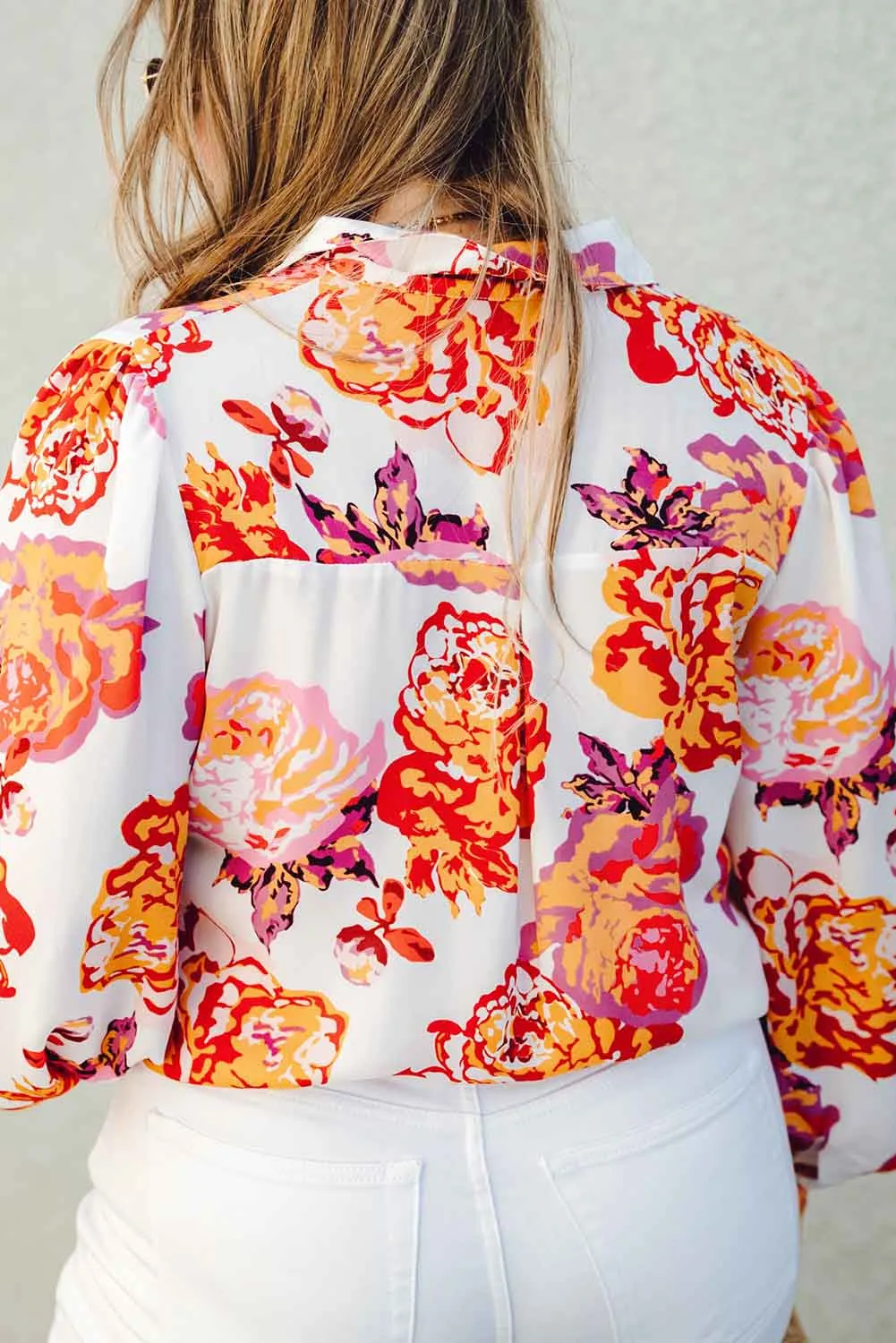 Multicolor Floral Print Button Up Long Sleeve Plus Size Shirt