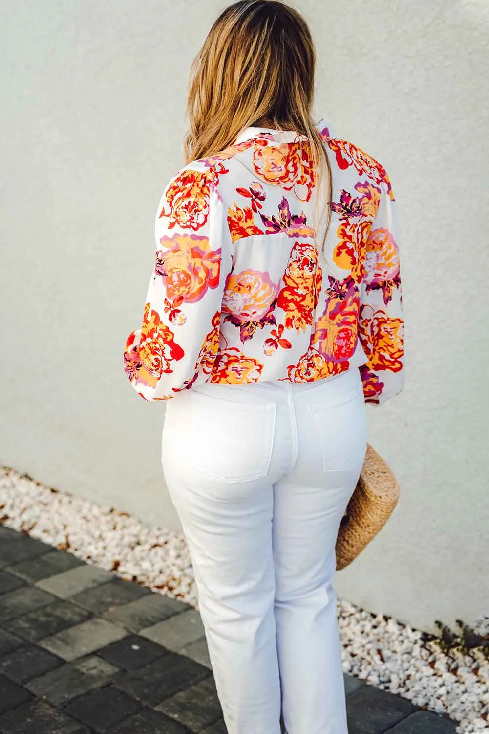 Multicolor Floral Print Button Up Long Sleeve Plus Size Shirt