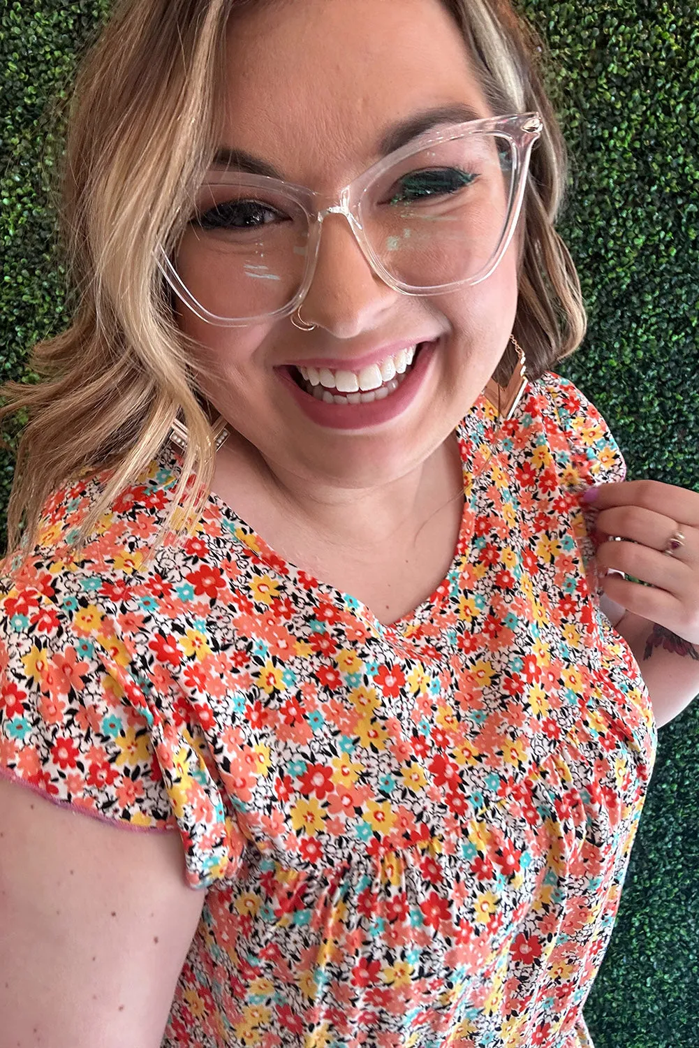 Multicolor Plus Size Boho Floral Print Ruffle Tiered Top