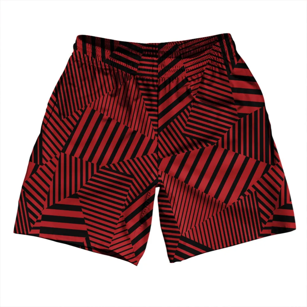 Multiple Lines Pattern Athletic Running Fitness Exercise Shorts 7" Inseam Shorts Made In USA