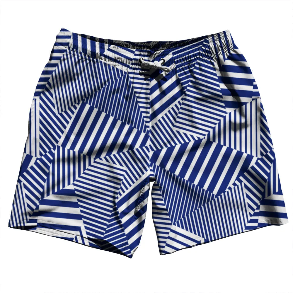 Multiple Lines Pattern Swim Shorts 7" Made in USA