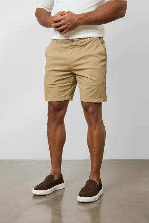 Muscle Fit Chino Shorts in Dark Sand