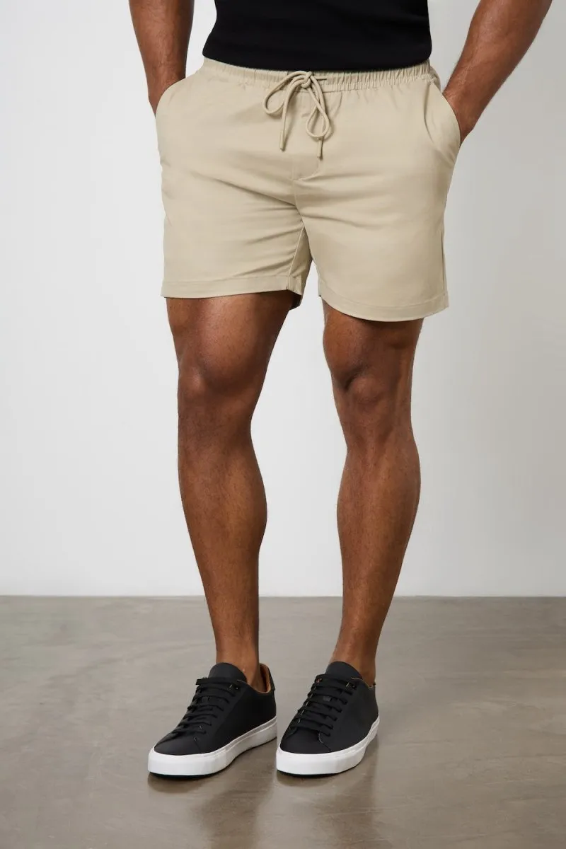 Muscle Fit Drawstring Chino Short - Shorter Length in Stone