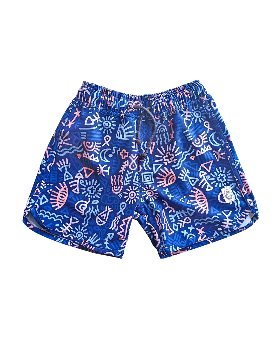 Navy Tribal Swim Shorts