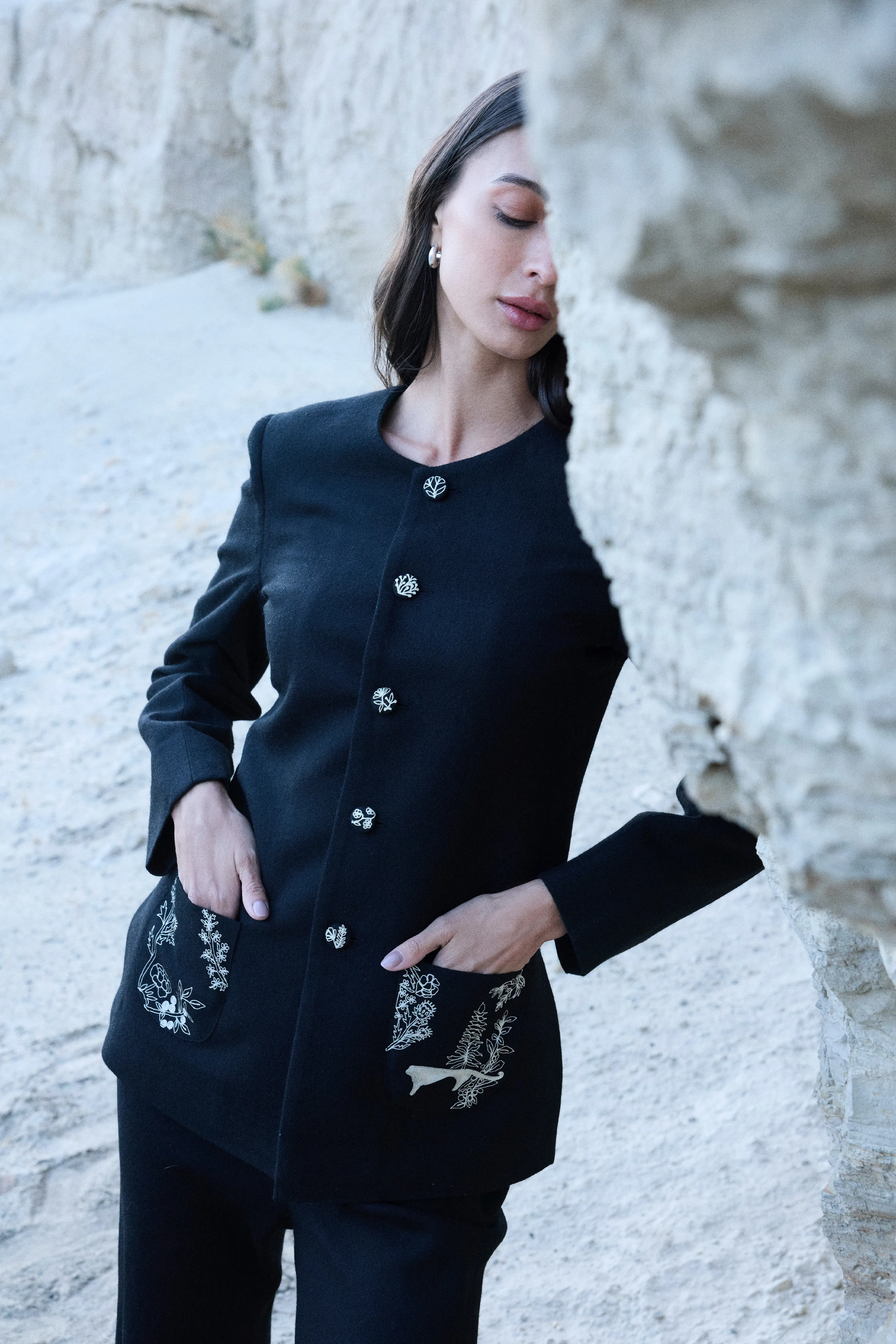 Nubra Woollen Top Jacket (Black)