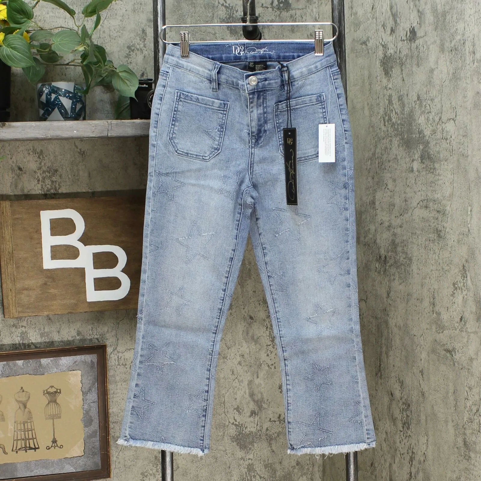 NWT DG2 By Diane Gilman Petite Classic Stretch Star Needle Punch Cropped Jean 2P