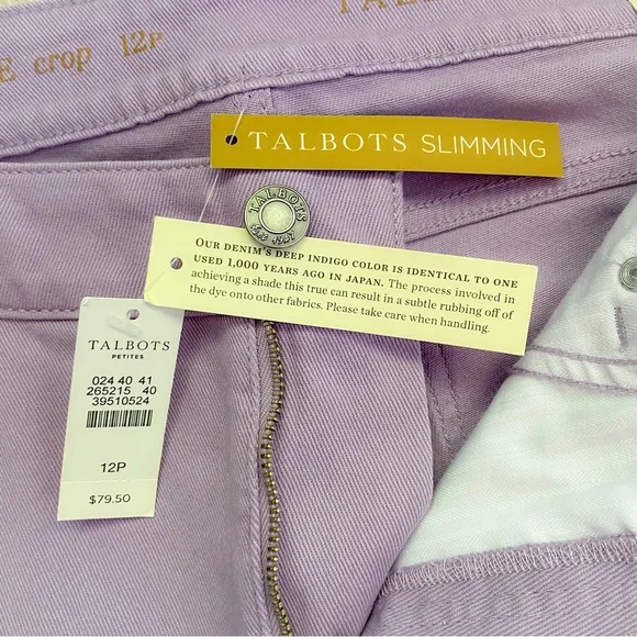 NWT Talbots Heritage Slim Crop lavender jeans