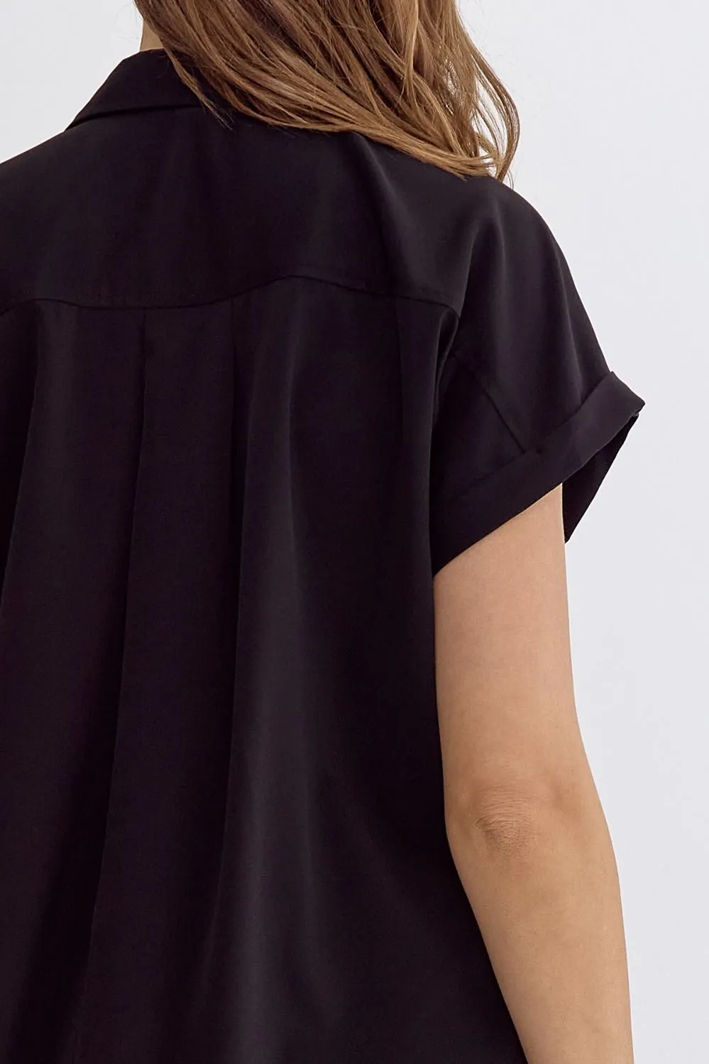 Office Casual Button Down Top with Side Slit || Black