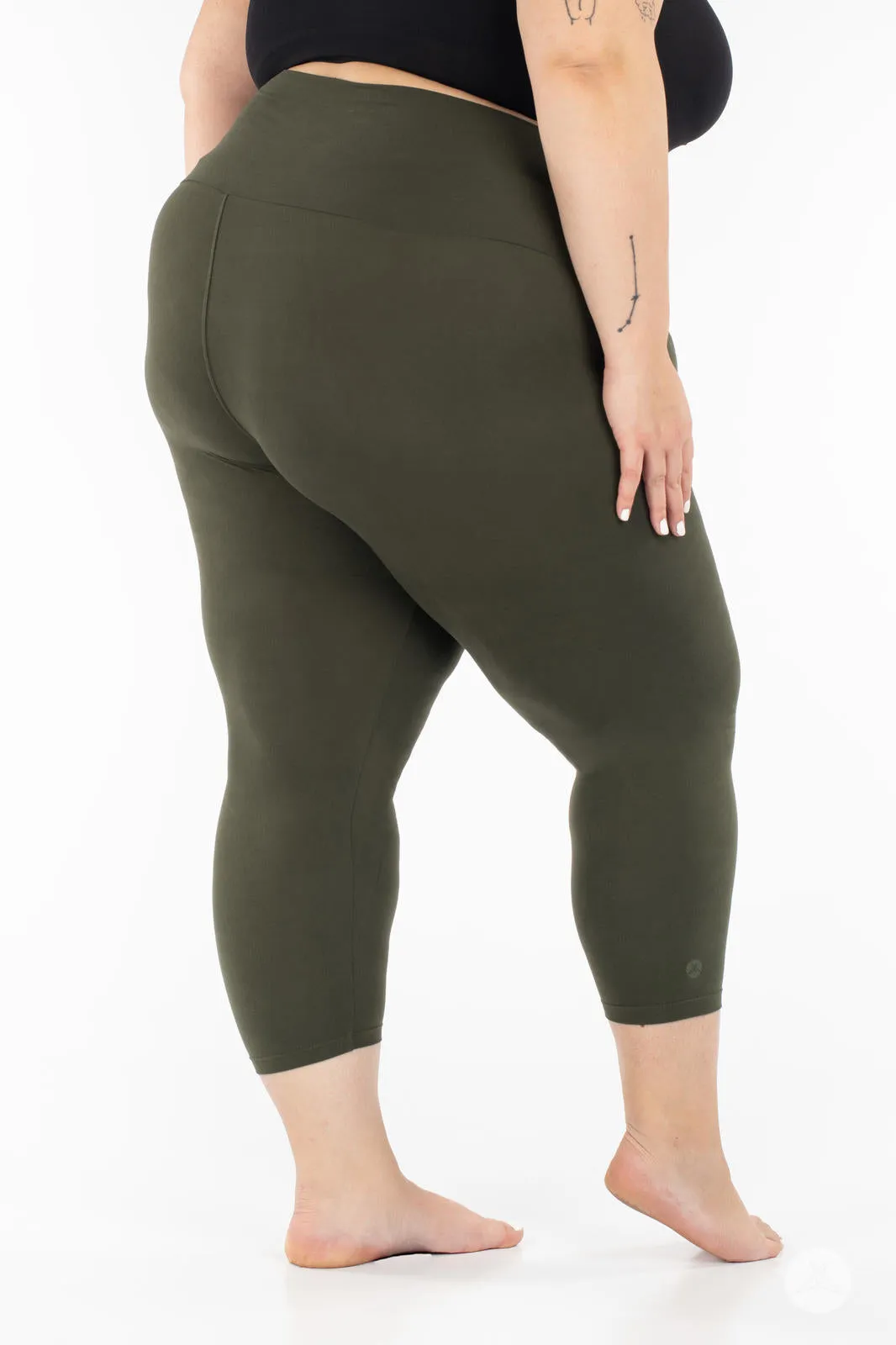 Olive Wide Waistband Crops