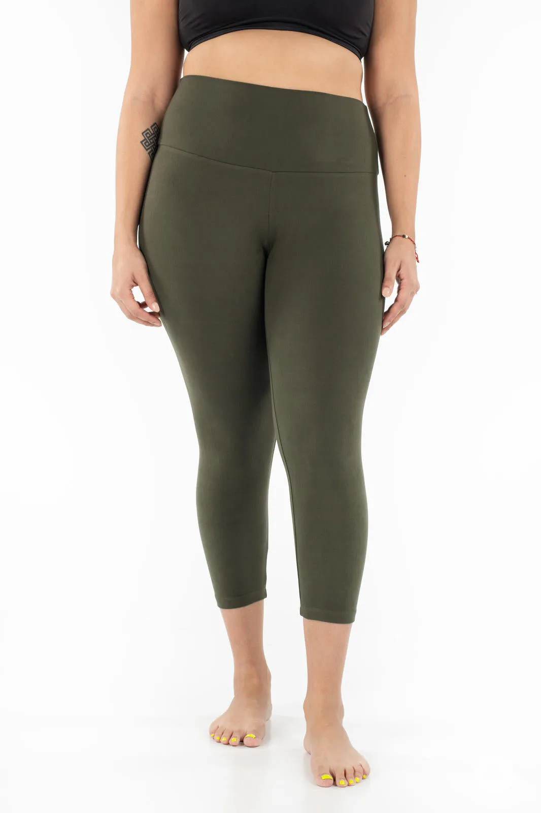 Olive Wide Waistband Crops