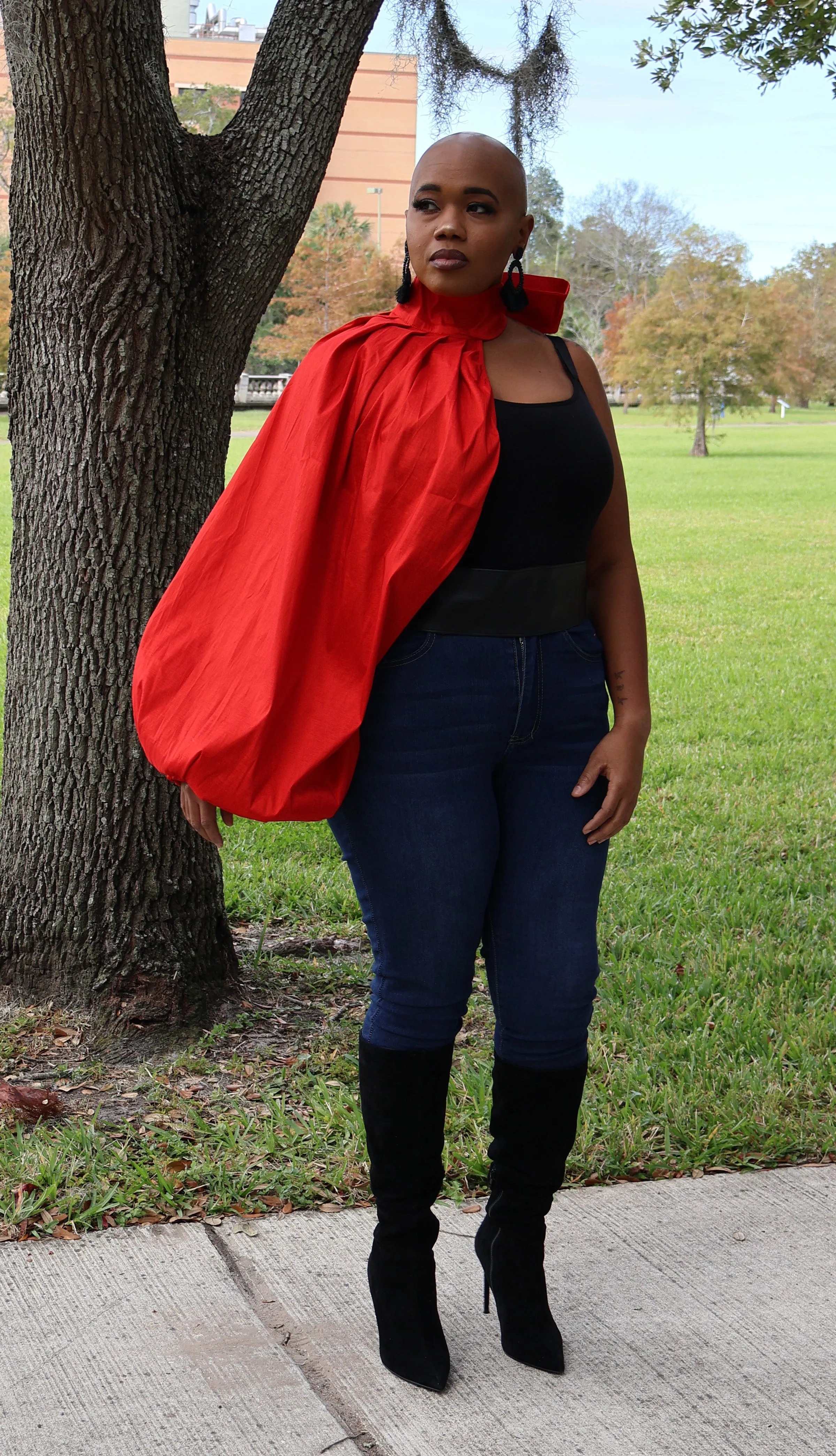One Shoulder Red Puffy Sleeve Blouse