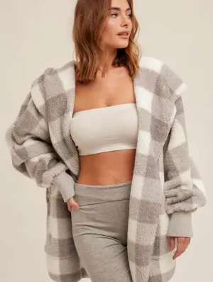 One Size Check Sherpa Cardigan