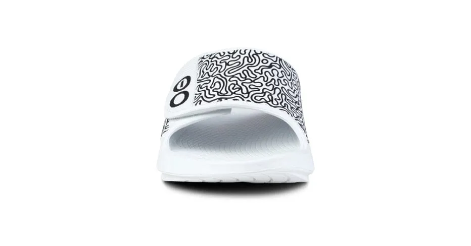 OOFOS Unisex OOahh Sport Flex Limited Slide Sandal - White Labyrinth