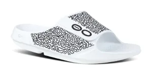 OOFOS Unisex OOahh Sport Flex Limited Slide Sandal - White Labyrinth
