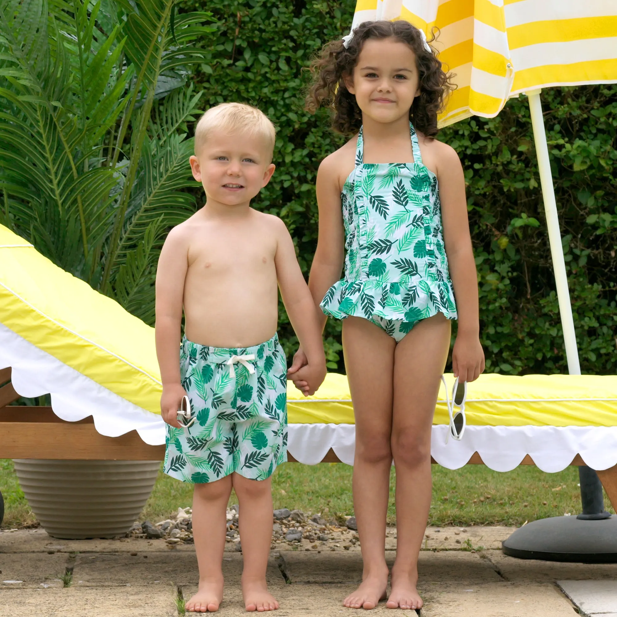 Palm Tree Ruched Swimsuit