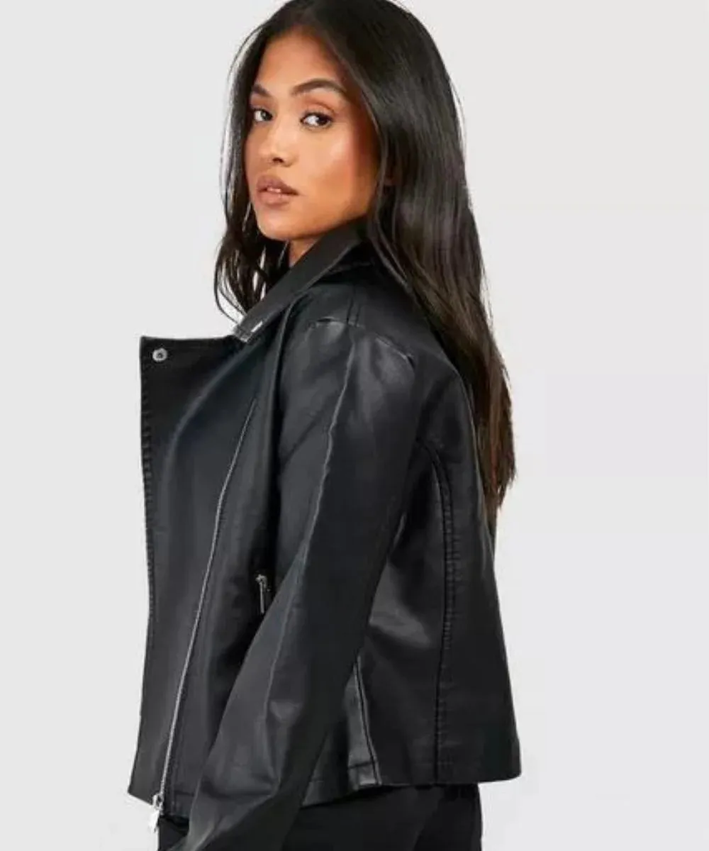 Petite Black Biker Leather Jacket