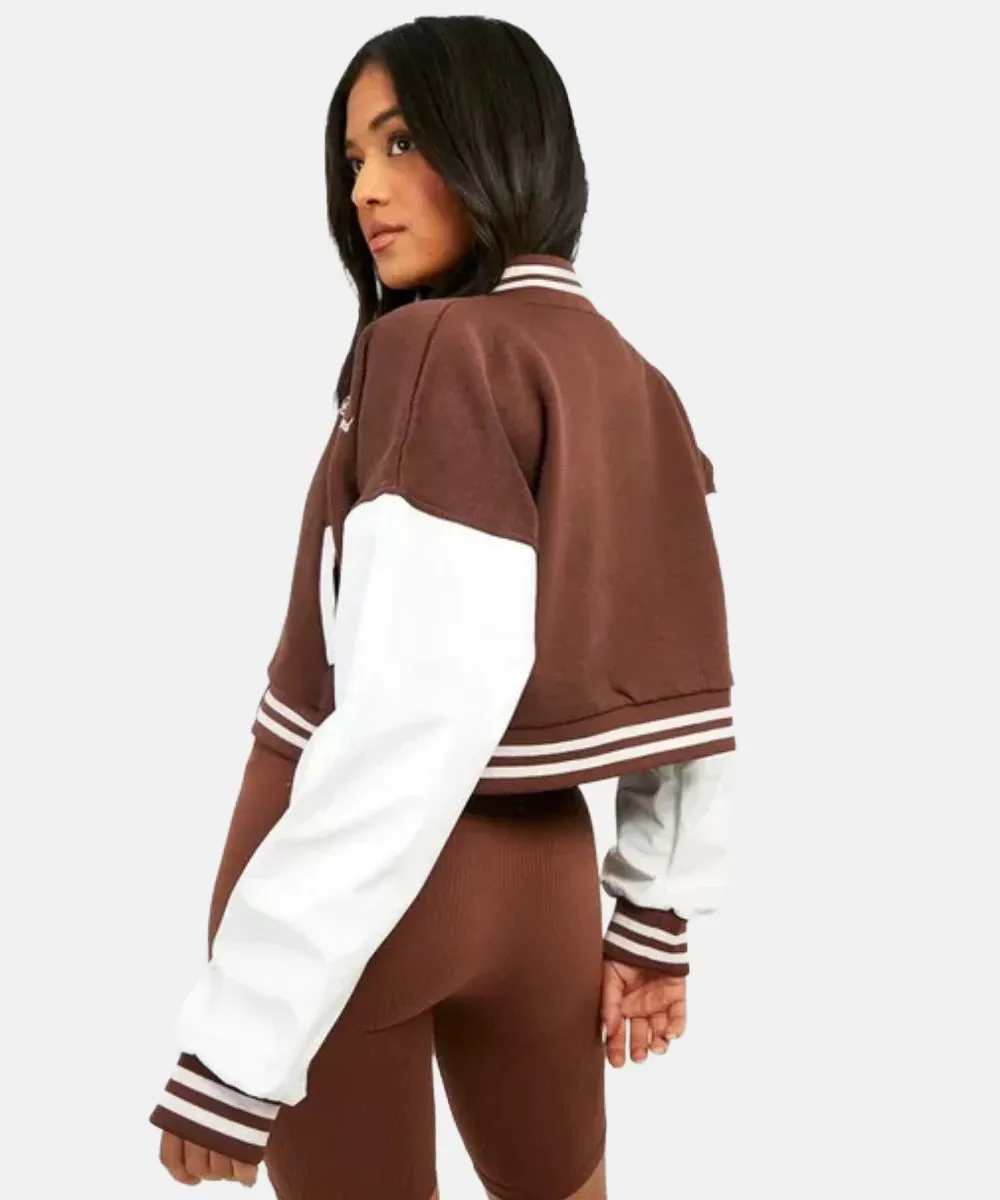 Petite Contrast Badge Crop Varsity Jacket