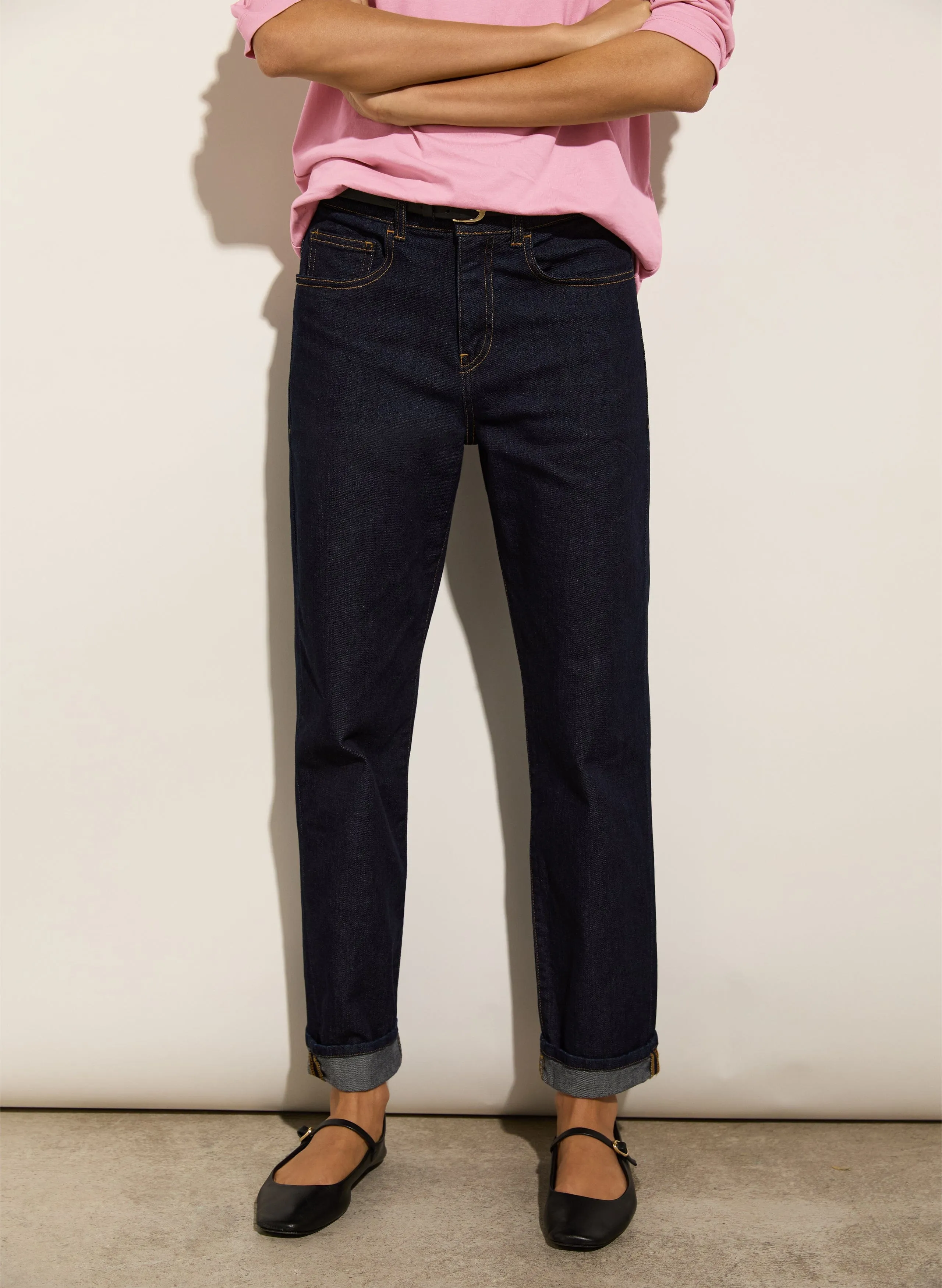 Petite Eda Organic Cotton Stretch Boyfriend Jeans | Dark Denim