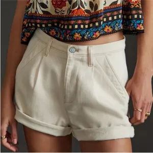 Pilcro by Anthropologie Ivory Chino Shorts NWT Size 31 Beige High Rise