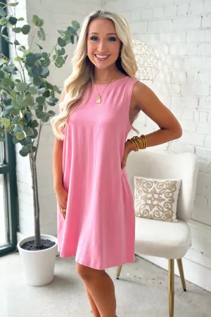 Pink Sleeveless Linen Dress