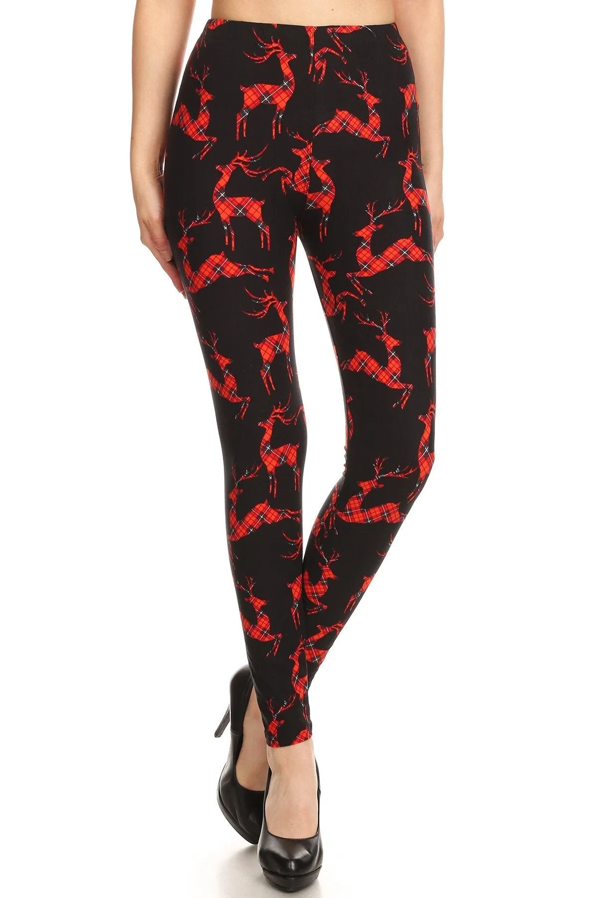Plaid Reindeer Curvy Plus Size Leggings