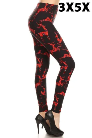 Plaid Reindeer Curvy Plus Size Leggings