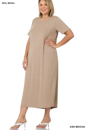 PLUS REAL MODAL SHORT SLEEVE ROUND NECK MAXI DRESS