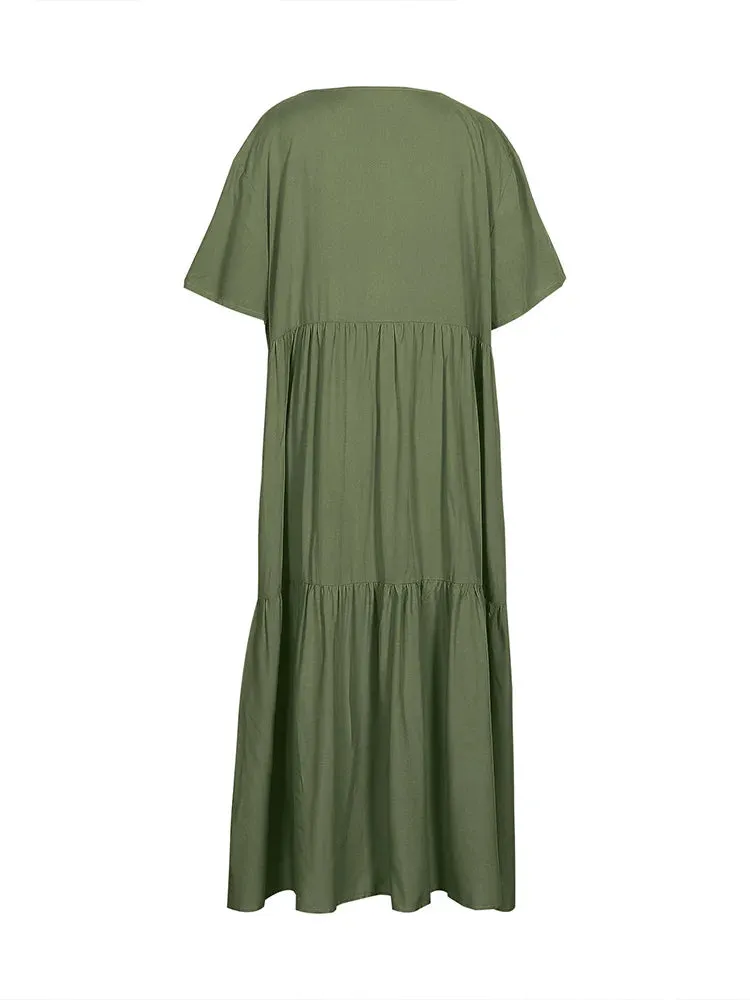 Plus Size Casual Loose V-Neck Solid Long