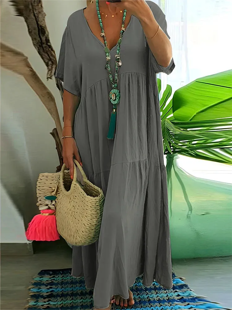 Plus Size Casual Loose V-Neck Solid Long