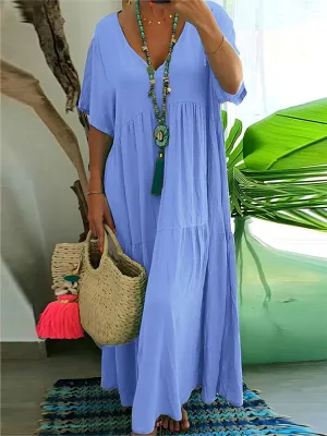 Plus Size Casual Loose V-Neck Solid Long