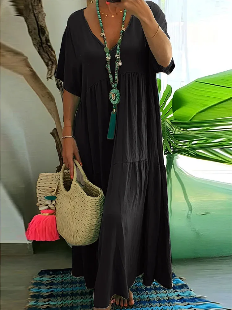 Plus Size Casual Loose V-Neck Solid Long