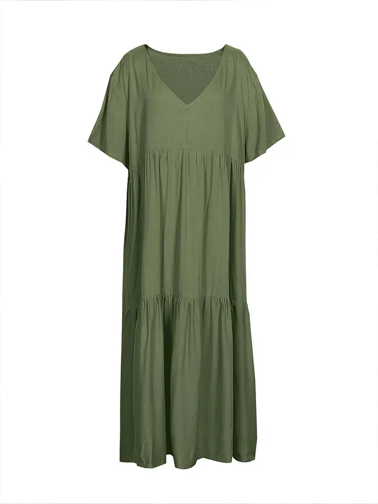 Plus Size Casual Loose V-Neck Solid Long