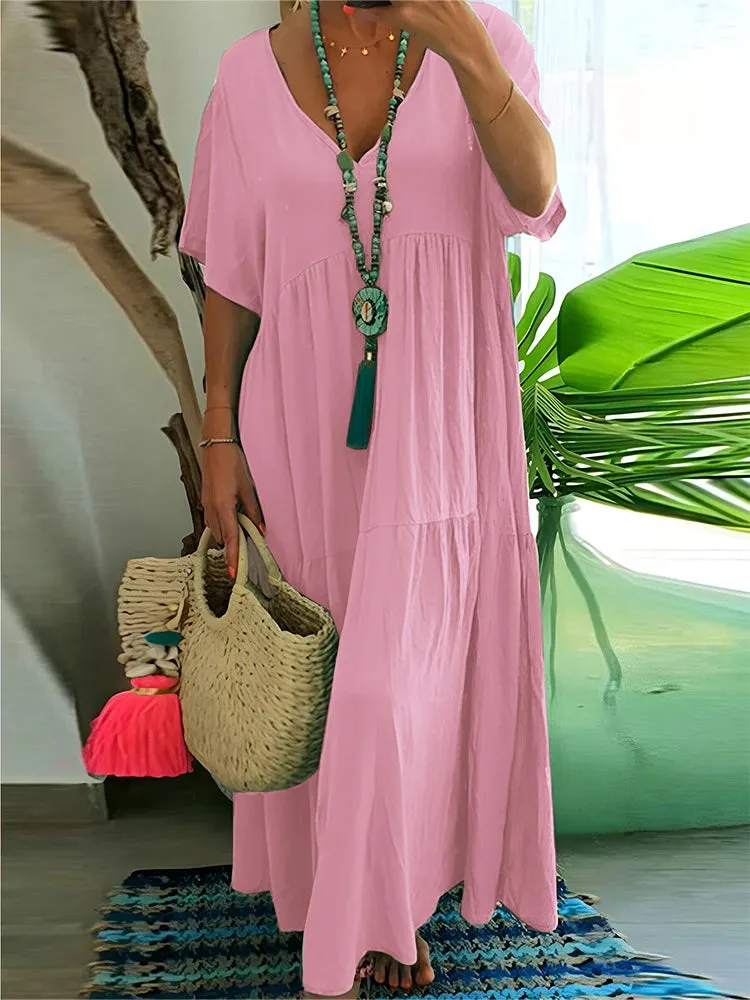 Plus Size Casual Loose V-Neck Solid Long