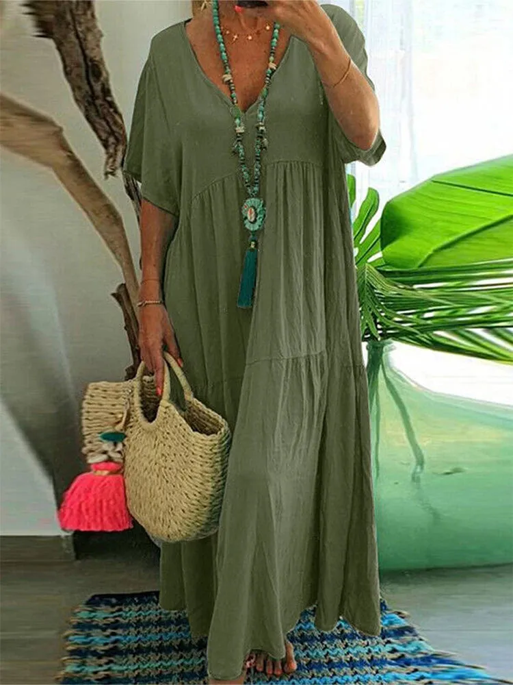Plus Size Casual Loose V-Neck Solid Long