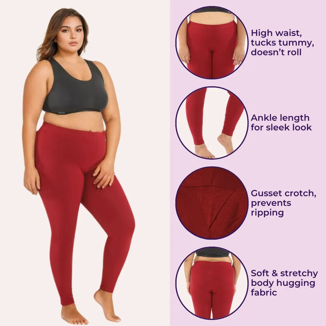 Plus Size Leggings For Women | High Waist | Ankle Length | Soft Cotton & Elastane Blend | Non-See-Through | Gusset Crotch Prevents Ripping