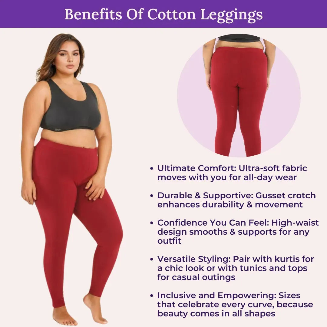 Plus Size Leggings For Women | High Waist | Ankle Length | Soft Cotton & Elastane Blend | Non-See-Through | Gusset Crotch Prevents Ripping