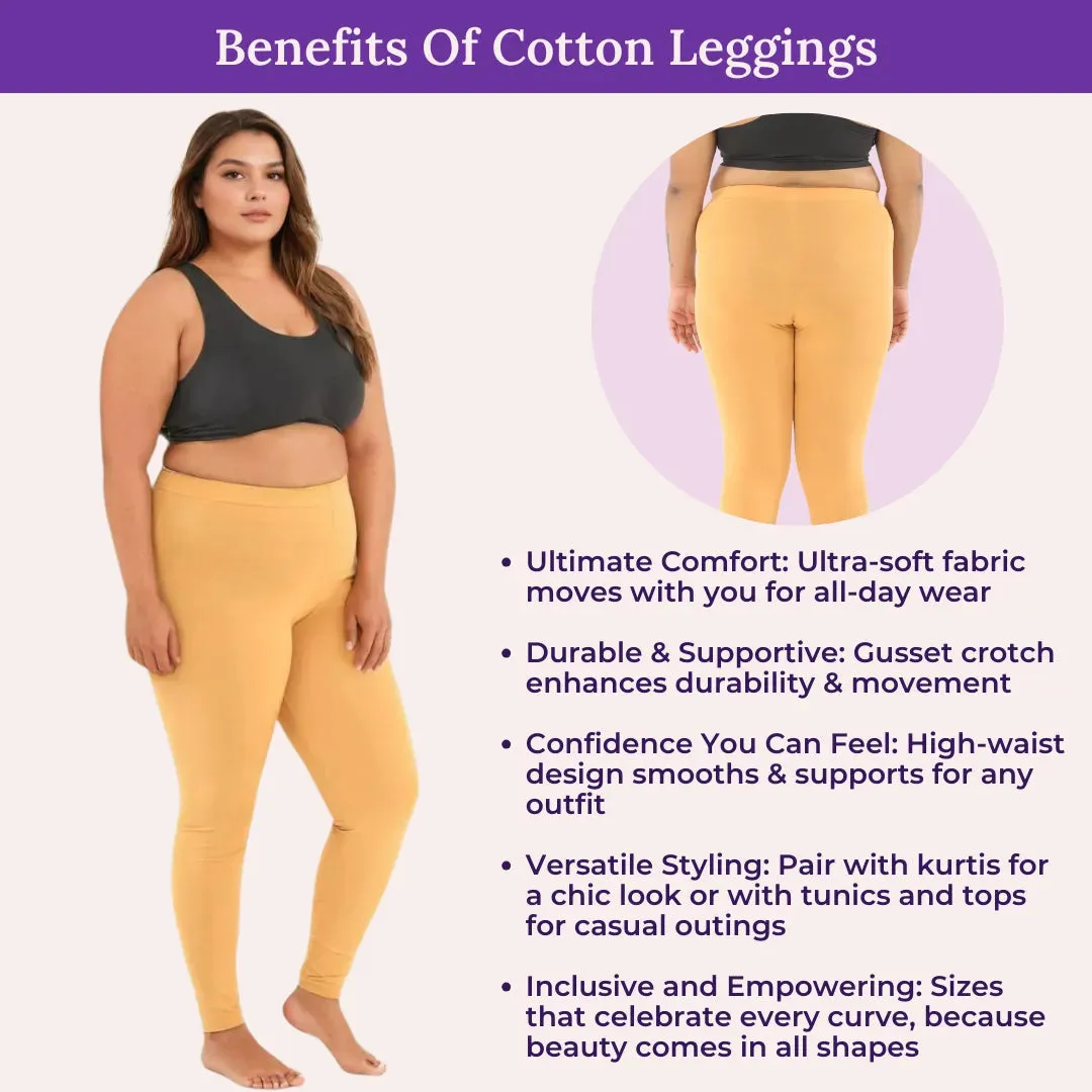 Plus Size Leggings For Women | High Waist | Ankle Length | Soft Cotton & Elastane Blend | Non-See-Through | Gusset Crotch Prevents Ripping