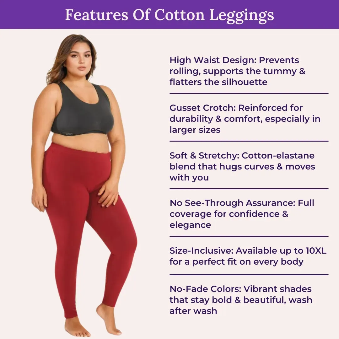Plus Size Leggings For Women | High Waist | Ankle Length | Soft Cotton & Elastane Blend | Non-See-Through | Gusset Crotch Prevents Ripping