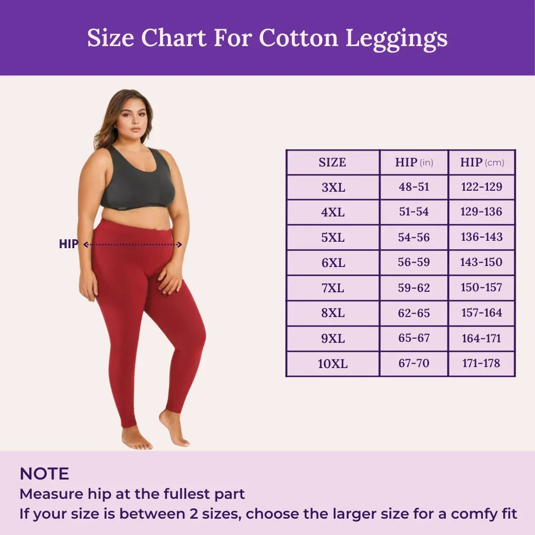 Plus Size Leggings For Women | High Waist | Ankle Length | Soft Cotton & Elastane Blend | Non-See-Through | Gusset Crotch Prevents Ripping
