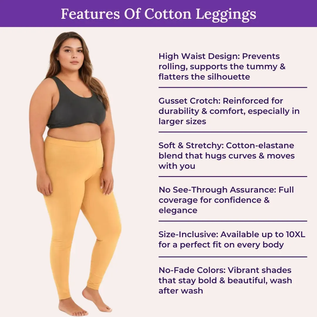 Plus Size Leggings For Women | High Waist | Ankle Length | Soft Cotton & Elastane Blend | Non-See-Through | Gusset Crotch Prevents Ripping