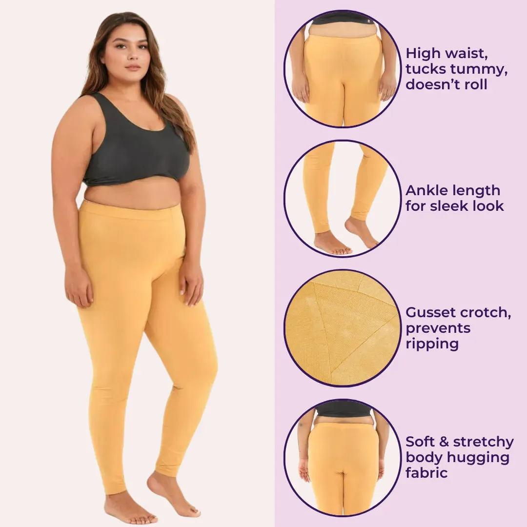 Plus Size Leggings For Women | High Waist | Ankle Length | Soft Cotton & Elastane Blend | Non-See-Through | Gusset Crotch Prevents Ripping