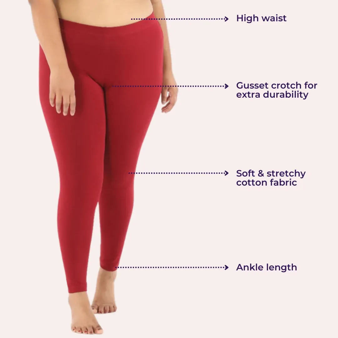 Plus Size Leggings For Women | High Waist | Ankle Length | Soft Cotton & Elastane Blend | Non-See-Through | Gusset Crotch Prevents Ripping