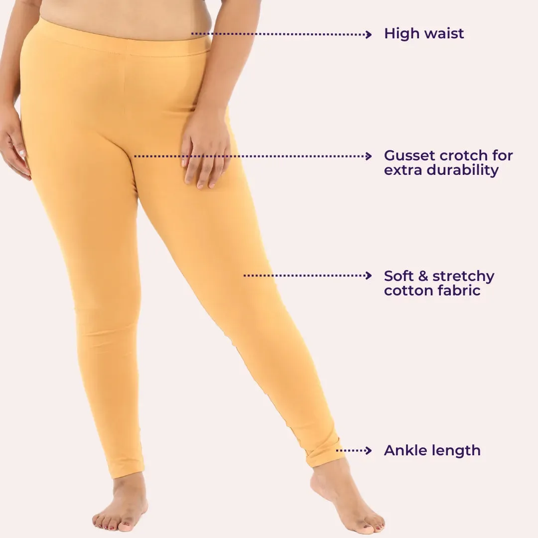 Plus Size Leggings For Women | High Waist | Ankle Length | Soft Cotton & Elastane Blend | Non-See-Through | Gusset Crotch Prevents Ripping