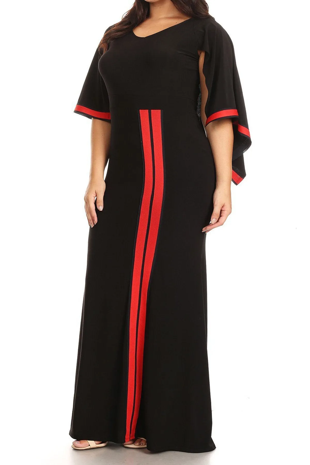 Plus Size Luxury Strip Design Curvy Maxi Dress