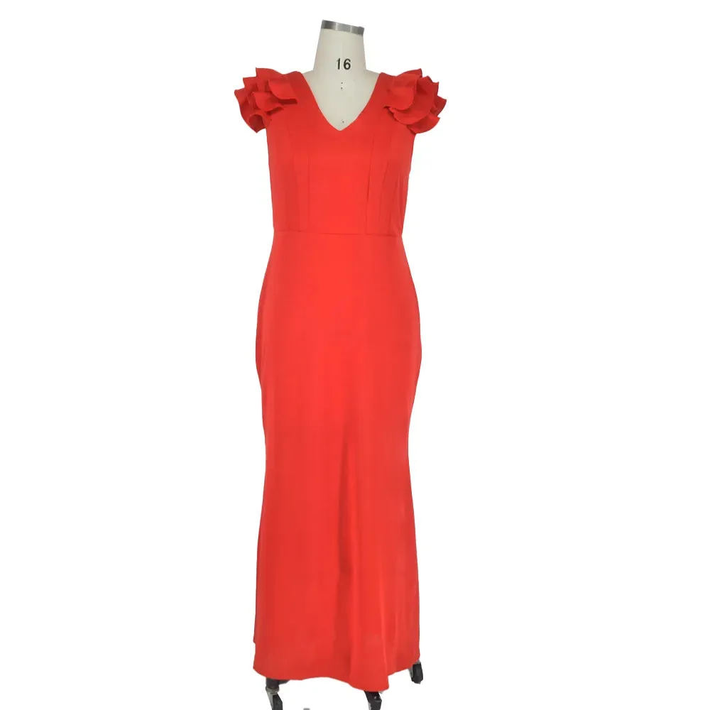Plus Size Mermaid Evening Maxi Dress Elegant Ruffle Red Black Sexy Backless Wedding Party Formal Maxi Prom Dresses