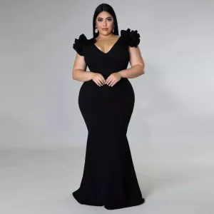 Plus Size Mermaid Evening Maxi Dress Elegant Ruffle Red Black Sexy Backless Wedding Party Formal Maxi Prom Dresses