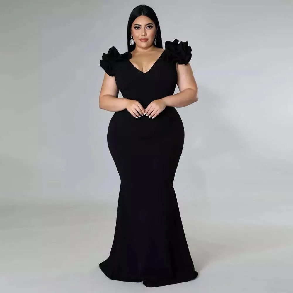 Plus Size Mermaid Evening Maxi Dress Elegant Ruffle Red Black Sexy Backless Wedding Party Formal Maxi Prom Dresses